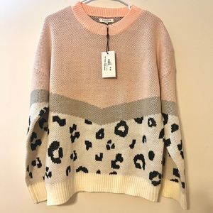 Andree by Unit Leopard Print Color Block Sweater. Brand New w/tags. Lrg.